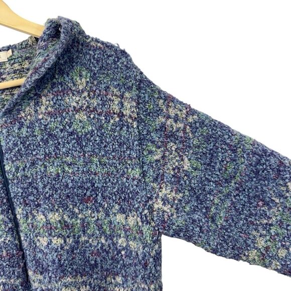 Alps Large Fuzzy Sweater Cardigan Zip Hooded Acrylic Blend Blue Cozy Womens - Picture 8 of 12